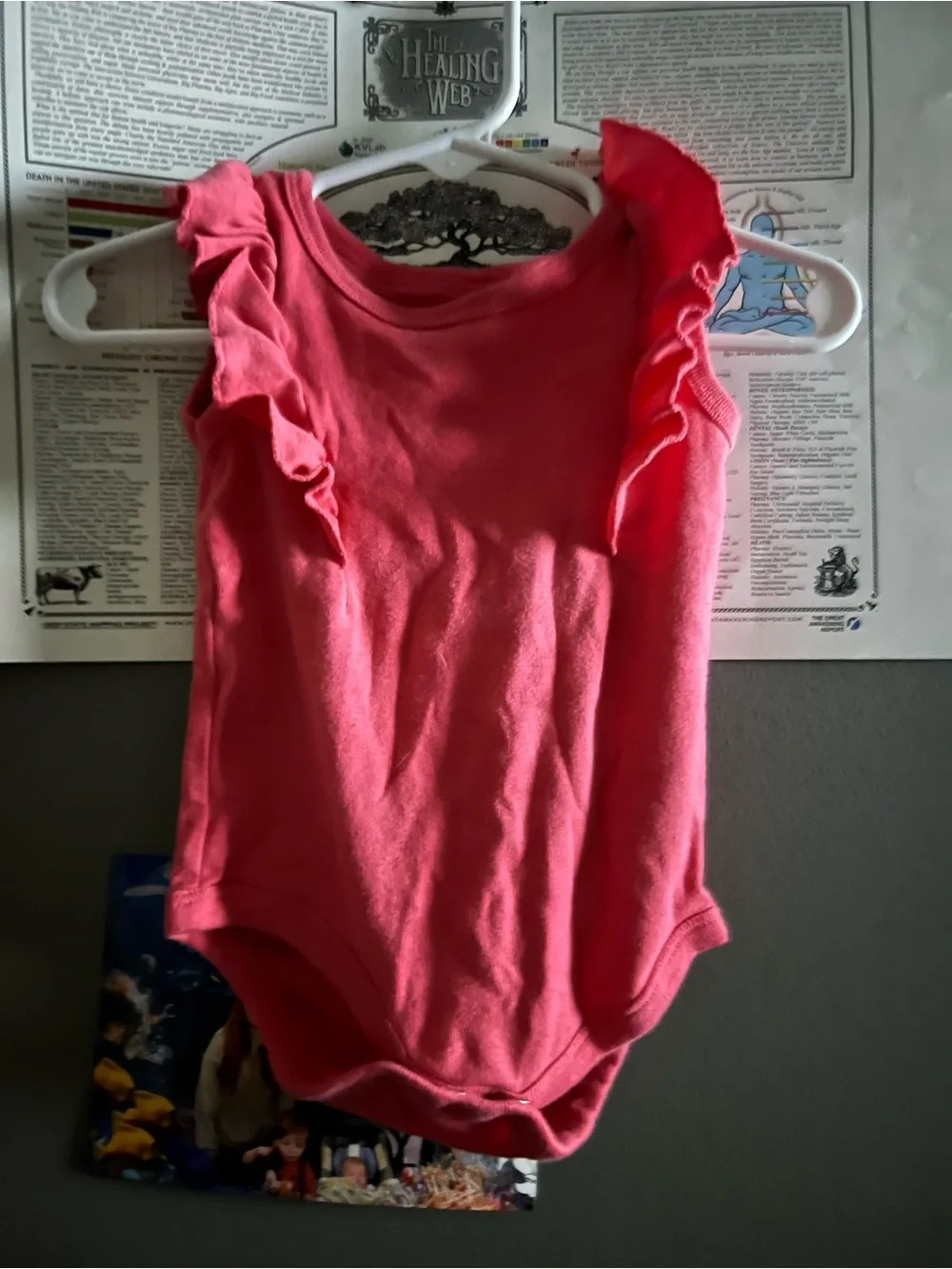Coral Ruffle Shoulder Girls Bodysuit